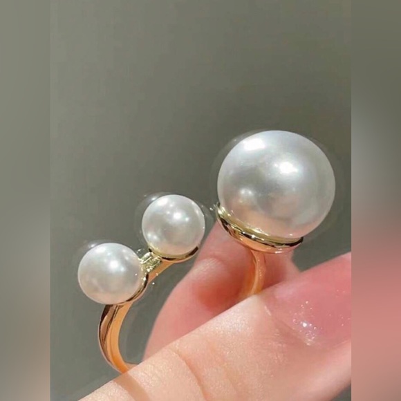 💥3for$28 New 3 Pearl Open Cuff Ring ~ Asymmetrical Triple Pearl Ring ~Designer - Picture 8 of 12